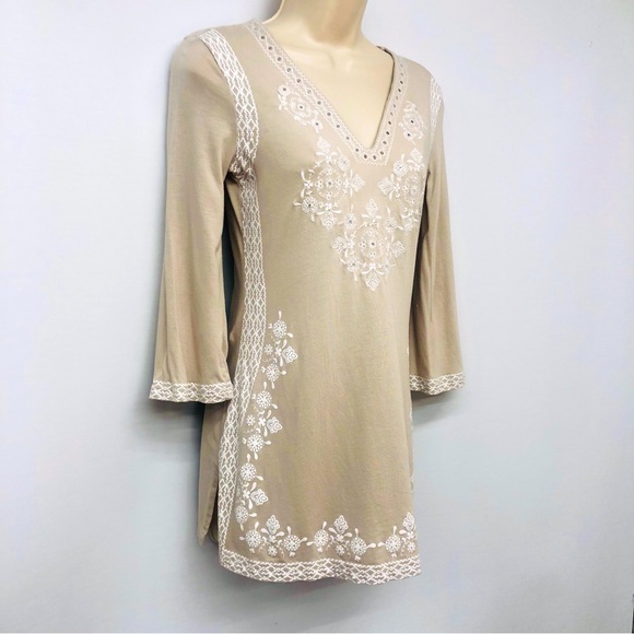 INC International Concepts Tan White Mosaic Print Tunic - Picture 1 of 16